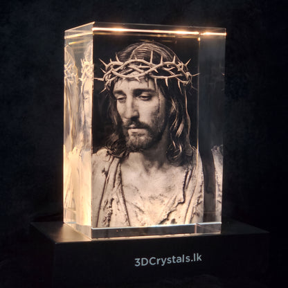 Jesus Christ 3D Crystal on the Cross / Crown of Thorns Edition with Light Base