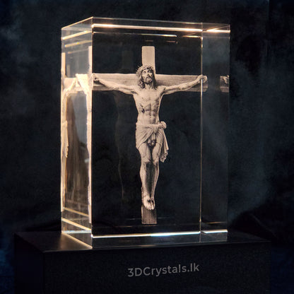 Jesus Christ 3D Crystal on the Cross / Crown of Thorns Edition with Light Base