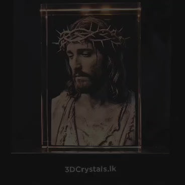 Jesus Christ 3D Crystal on the Cross / Crown of Thorns Edition with Light Base